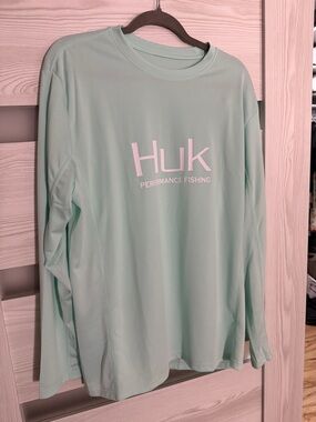Huk Long Sleeve Fishing Shirt - Mint Green with White Logo